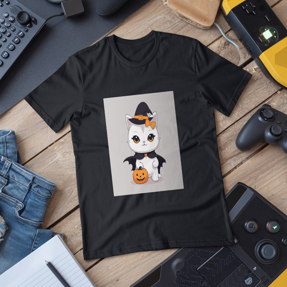 Adorable Halloween Witch Cat T-Shirt